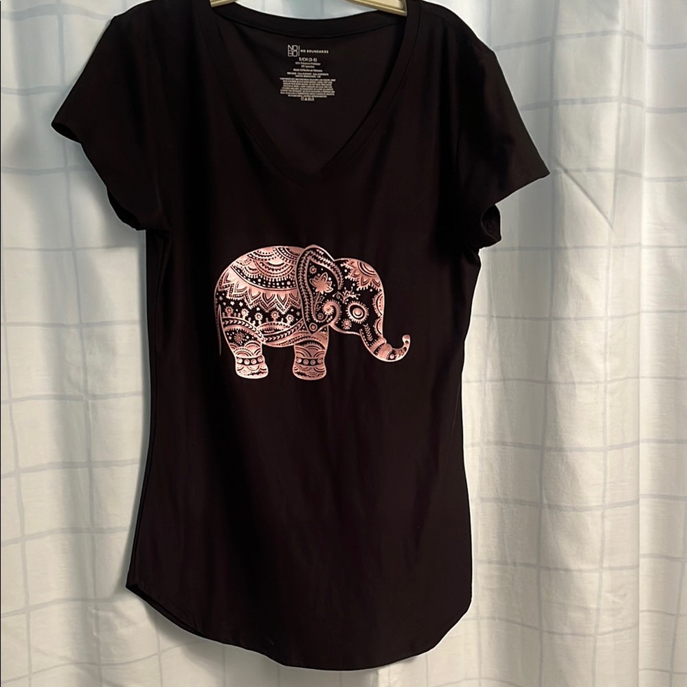 Elephant Black Pink Graphic Fitted T-Shirt
